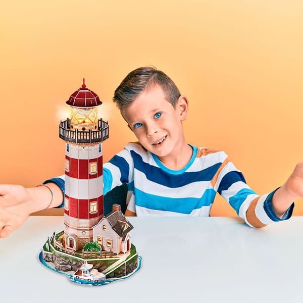 Party Town - Led Lighthouse | 3d pussel | Modeller för att bygga vuxna och barn | Modeller att montera | Vuxenhantverk |