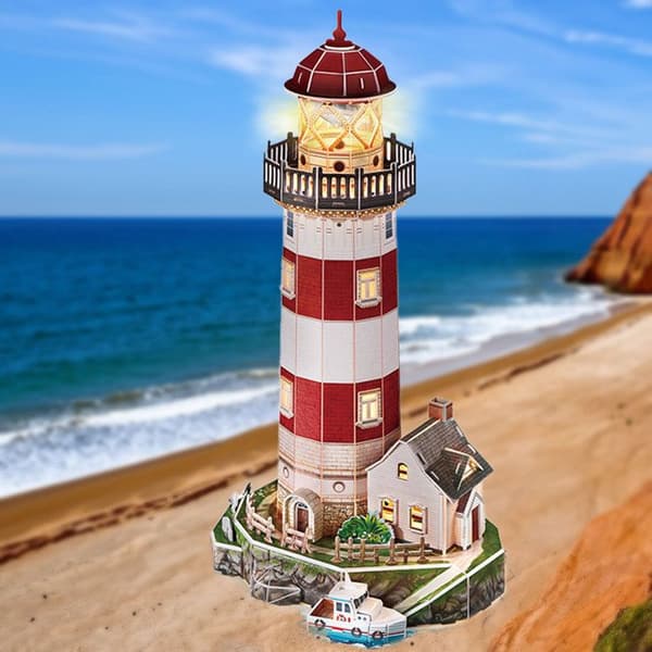 Party Town - Led Lighthouse | 3d pussel | Modeller för att bygga vuxna och barn | Modeller att montera | Vuxenhantverk |