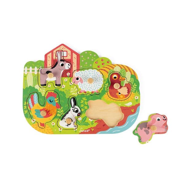 6-delat sammankopplat pussel - JANOD - Happy Farm - Barn - Beige - Från 18 månader