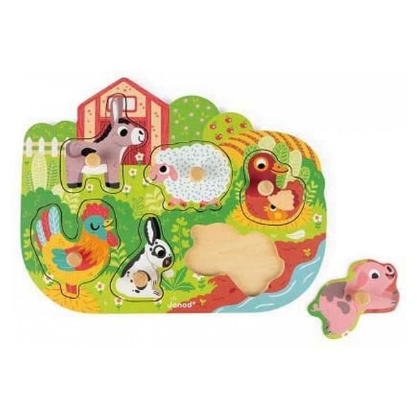 6-delat sammankopplat pussel - JANOD - Happy Farm - Barn - Beige - Från 18 månader