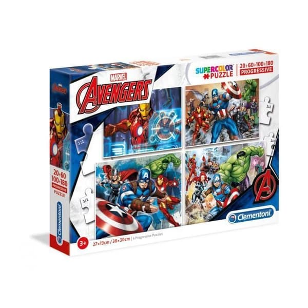 The Avengers Puzzle - CLEMENTONI - 4 i 1 progressiv låda - 20, 60, 100, 180 bitar
