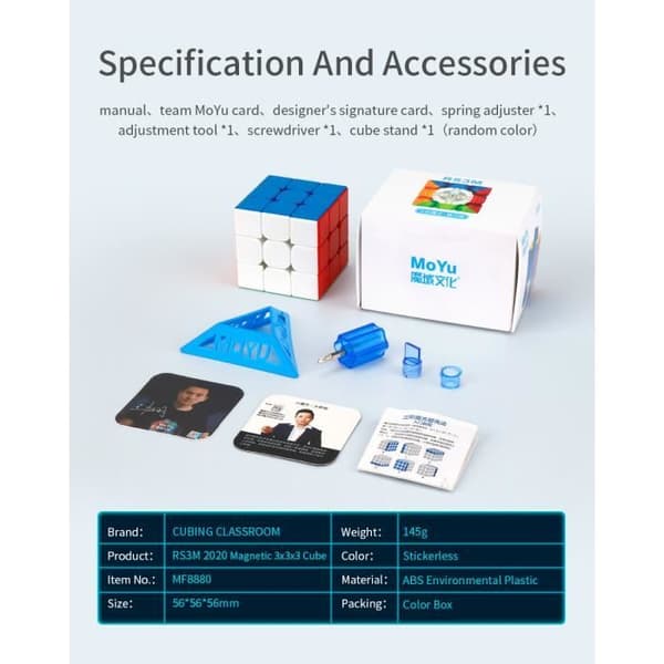 Moyu RS3M 2020 Professionell magnetisk 3x3x3 hastighetskub utan klistermärken
