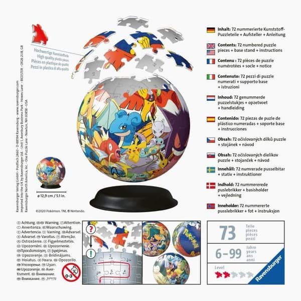 Pokémon Ball 3D-pussel 72 bitar - Ravensburger - 3D-barnpussel utan lim - Från 6 år
