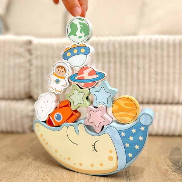 TOOKY TOY Kosmisk Sovande Månen Balanserande Träpuzzel Gänga Montessori Utrymme