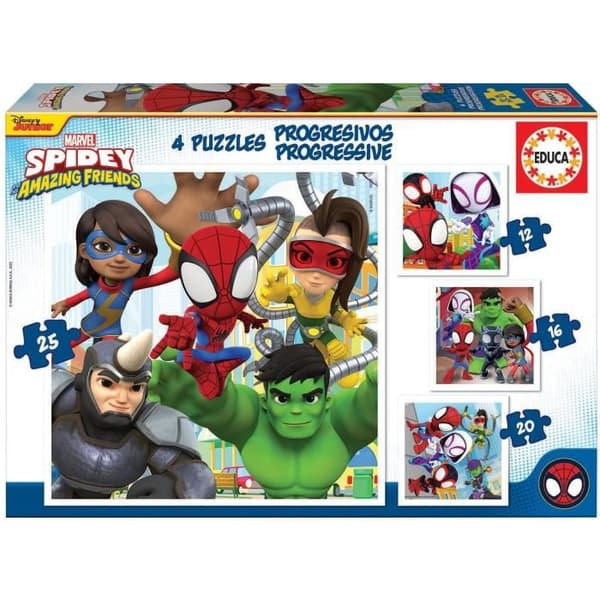 EDUCA progressivt pussel - Spidey & Friends - 4 pussel med 12 till 25 bitar - Tecknade serier och serier