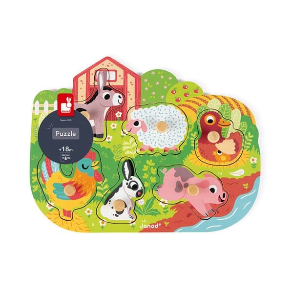 6-delat sammankopplat pussel - JANOD - Happy Farm - Barn - Beige - Från 18 månader