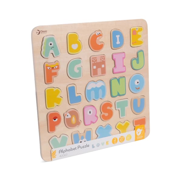 CLASSIC WORLD Montessori-puslespil i træ Lær alfabetbogstaver Word Puzzle 27 stk.