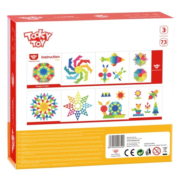 TOOKY TOY Ottekantet Puslespil Træmosaik Pædagogisk (73 stk.)