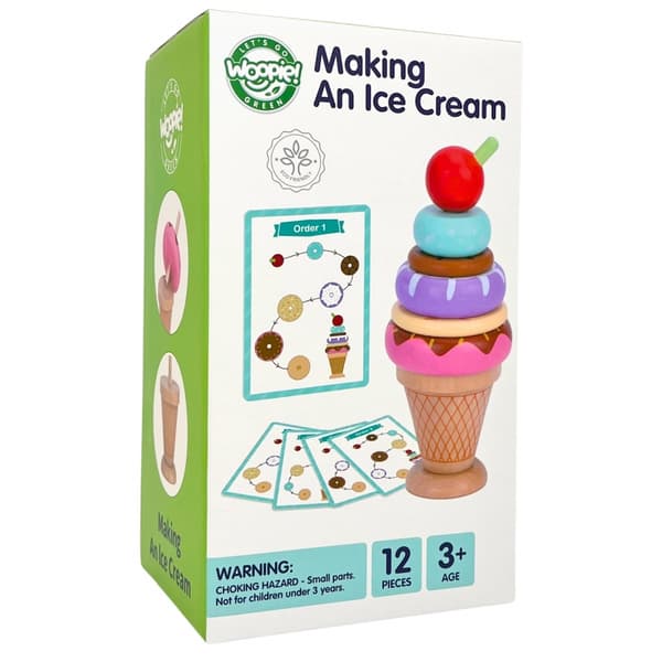 WOOPIE GREEN puinen jäätelö Montessori palapeli makeiset 12 kpl. Polttoaineen lisäys