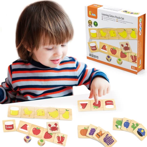VIGA Pedagogiskt Spel Träpussel Sortera Matcha färger och Former 38 st. Montessori