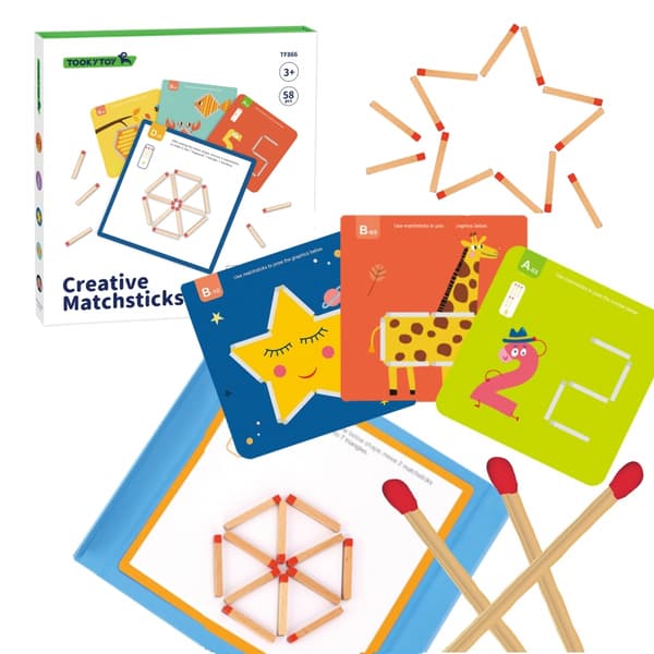 TOOKY TOY Montessori-puslespil i træ i logikspil Hjernevridere Magnetiske tændstikker til børn 58 stk.