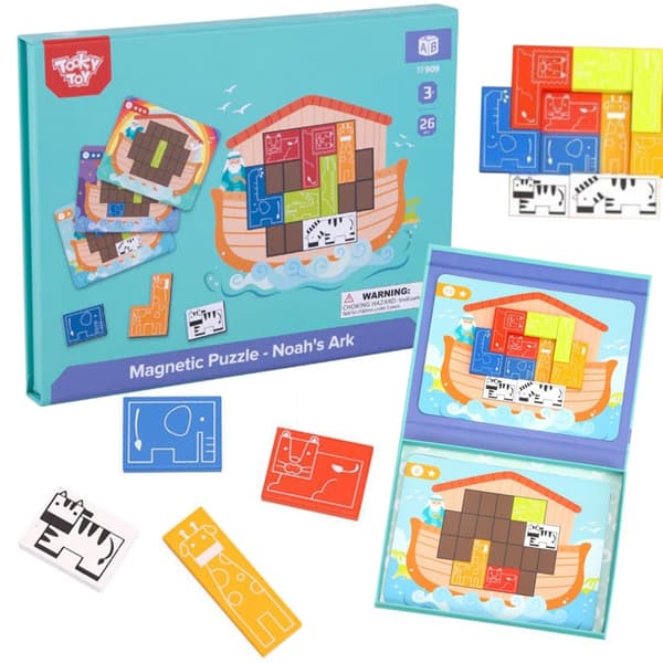 TOOKY TOY Magnetisk puslespil Montessori logisk puslespil Tetris Noahs ark 26 stk.