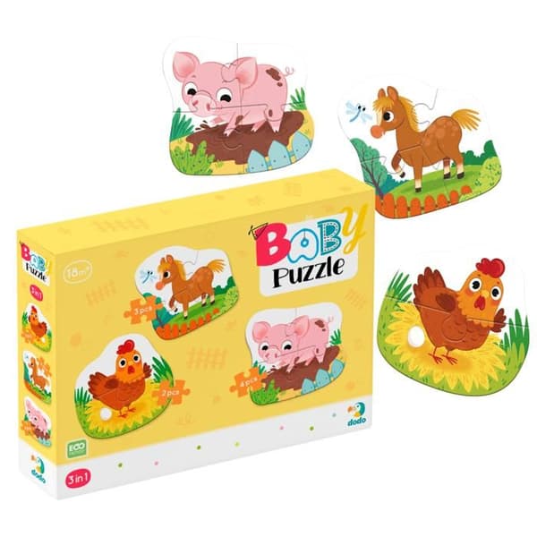 Pussel 3 i 1 2-3-4 element "En dag på gården" Tre pussel för barn 300394