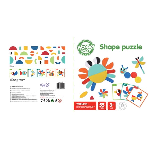 WOOPIE GREEN Montessori puslespil i træ 40 mønster genskaber 55 stk. FSC-certifikat