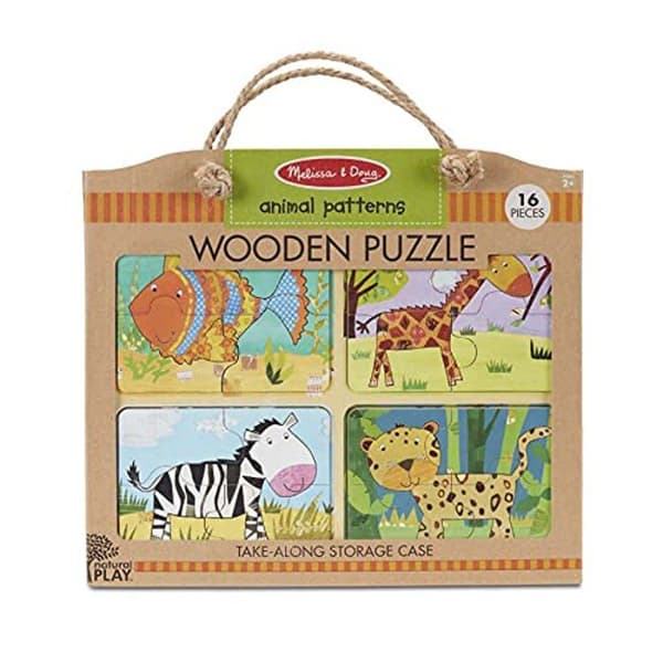 Melissa &amp; Doug Naturlig Lek Trä Pussel: Djurmönster (Fyra 4-delade Djurpussel)