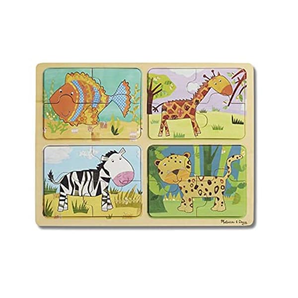 Melissa &amp; Doug Naturlig Lek Trä Pussel: Djurmönster (Fyra 4-delade Djurpussel)