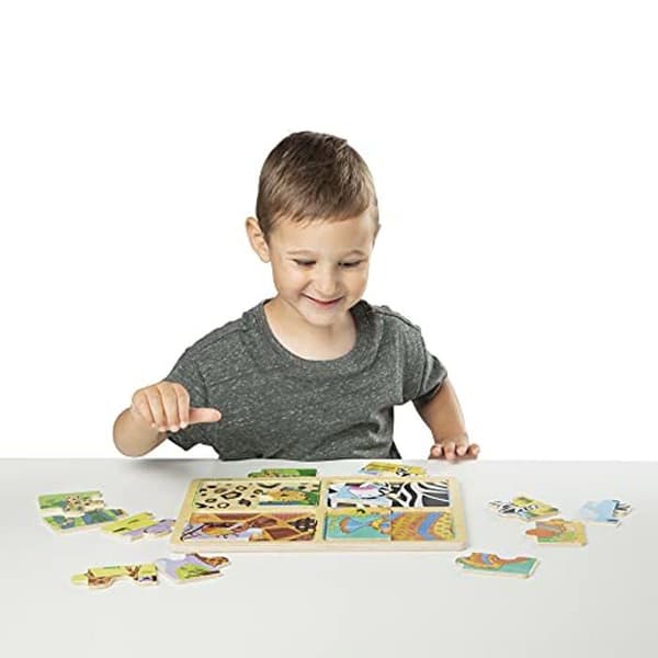 Melissa &amp; Doug Naturlig Lek Trä Pussel: Djurmönster (Fyra 4-delade Djurpussel)