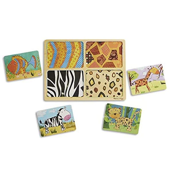 Melissa &amp; Doug Naturlig Lek Trä Pussel: Djurmönster (Fyra 4-delade Djurpussel)
