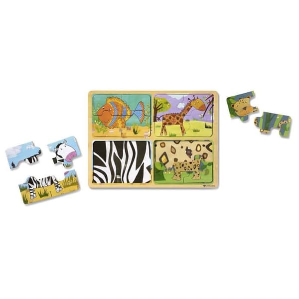 Melissa &amp; Doug Naturlig Lek Trä Pussel: Djurmönster (Fyra 4-delade Djurpussel)
