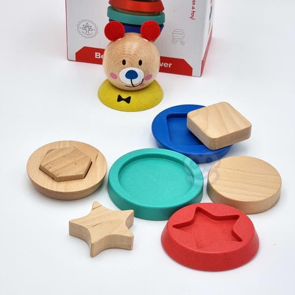 TOOKY TOY Träpussel Pyramidformer Teddybjörn 11 st