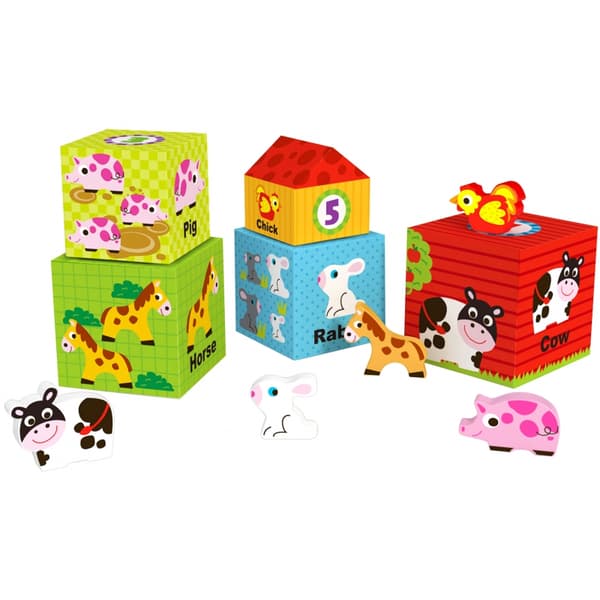 WOOPIE GREEN Farm in Boxes Cube Puslespil + Figurer 10 stk