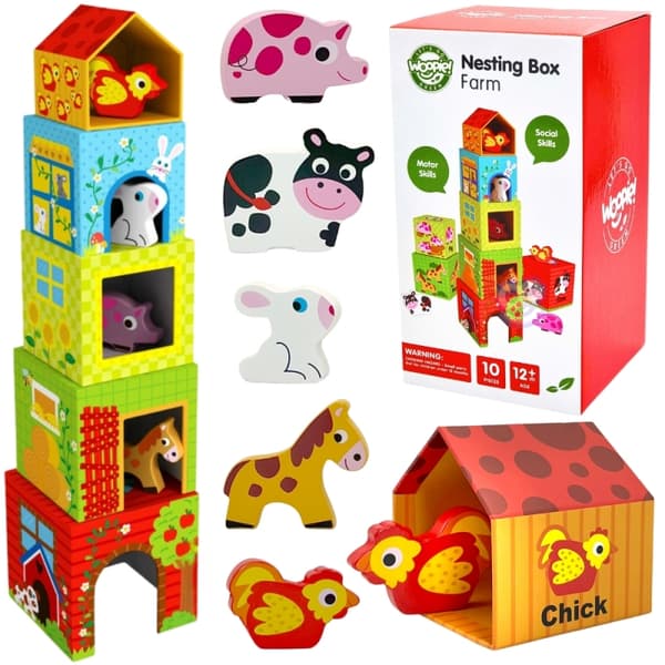 WOOPIE GREEN Farm in Boxes Cube Puslespil + Figurer 10 stk