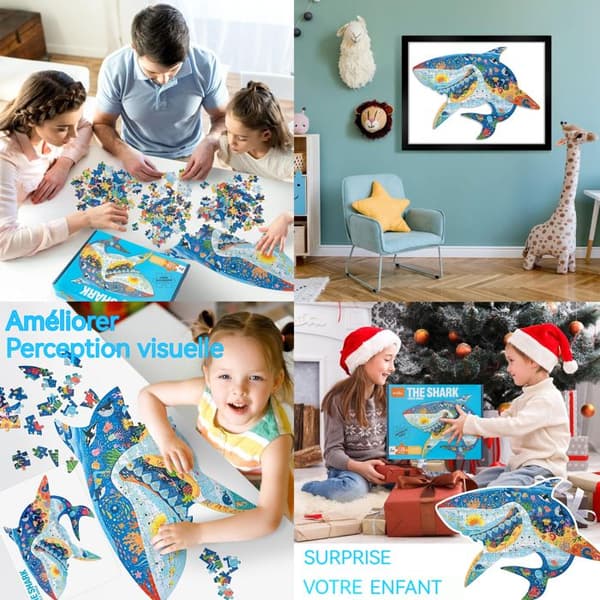 Pussel barn INN® 128 bitar Pussel djur haj ocean leksak pedagogiskt pussel i trä lärande leksak för barn present