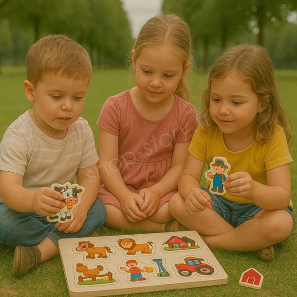 Paket med 4 träpussel, utbildningsleksak och Montessori för barn, djur, zoo, marina djur och dinosaurier - Från 2 år - Pussel