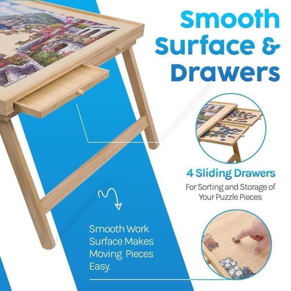 ShopWise Puslebordsdeluxe – Puslebord med skuffer – 86x67 CM – Høj Kvalitet – Ny Model – Til Pusleentusiaster – 1000 til 1500 Brikker – Opbevaringssku