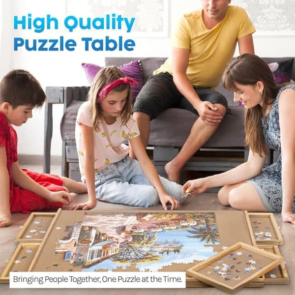 ShopWise Puslebordsdeluxe – Puslebord med skuffer – 86x67 CM – Høj Kvalitet – Ny Model – Til Pusleentusiaster – 1000 til 1500 Brikker – Opbevaringssku