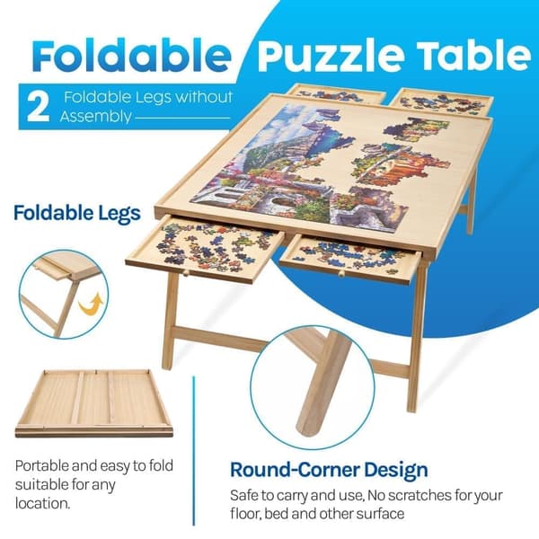 ShopWise Puslebordsdeluxe – Puslebord med skuffer – 86x67 CM – Høj Kvalitet – Ny Model – Til Pusleentusiaster – 1000 til 1500 Brikker – Opbevaringssku