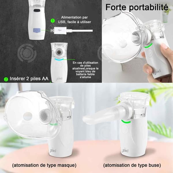 INN Förstärkare 7x4,5x10,4cm usb och batterier bärbar nebulisator med 2 masker 1 kall dimmunhalator för barn och vuxna