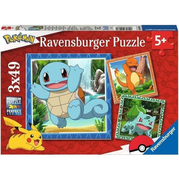 Pussel för barn 3x49 bitar Pokémon - Charmander, Bulbasaur och Squirtle - Från 5 år - 3 affischer ingår - 05586 - Ravensburger