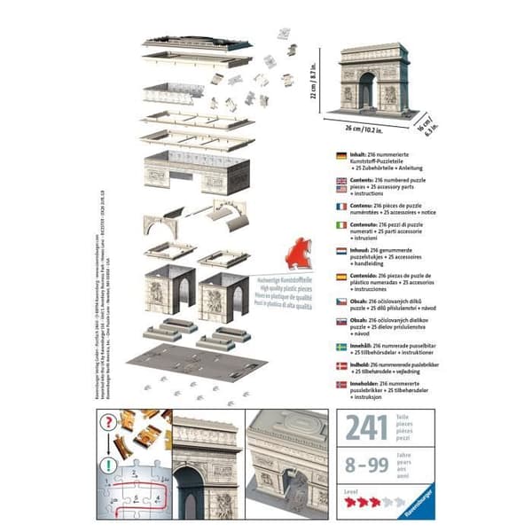 Arc de Triomphe 3D-pussel - Ravensburger - 216 bitar - utan lim - Från 8 år