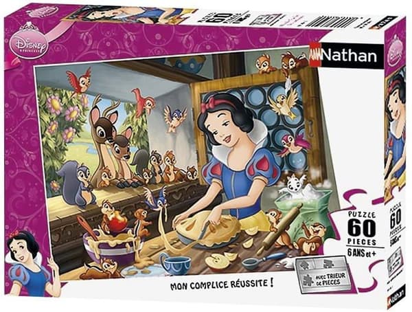 DISNEY Pussel 60 bitar - Snövit bakar - Nathan - Barnpussel + Sorterare - Från 6 år