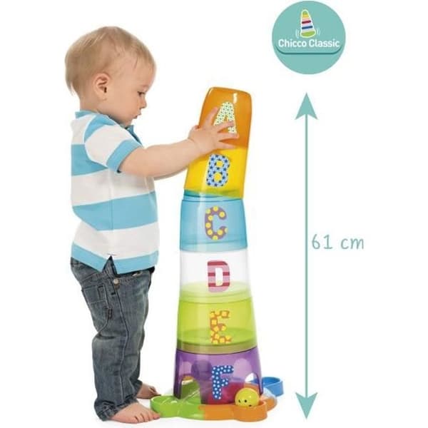 CHICCO Stack &amp; Fun staplingsspel med 5 spellägen och 4 färgglada bollar