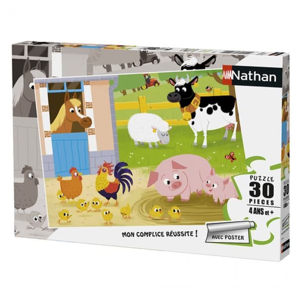 Farm Puzzle 30 bitar - NATHAN - Blandat - Grönt - Pedagogiskt spel för 10-åringar