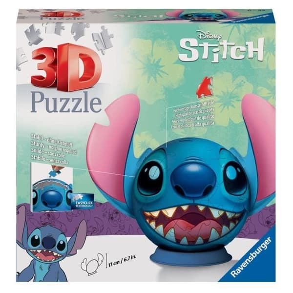 3D Ball Disney Stitch Puzzle 72 bitar, från 6 år och uppåt, Ravensburger, 11574