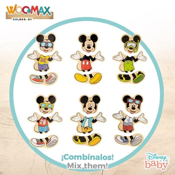 Pussel Colorbaby - 48723 - WOOMAX Disney Pusselkostymer i trä 19 bitar-12,5 x 14 cm-Mickey, , Flerfärgad, Trajes