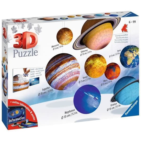 3D Pussel Solar System - Ravensburger - 8 planeter - 522 bitar - Från 6 år gammal