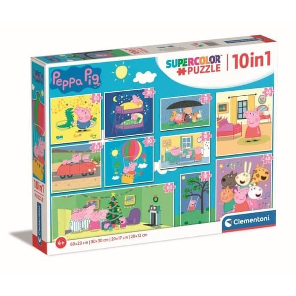 CLEMENTONI - 10 i 1 Peppa Pig Pussel - Mindre än 100 bitar - För barn