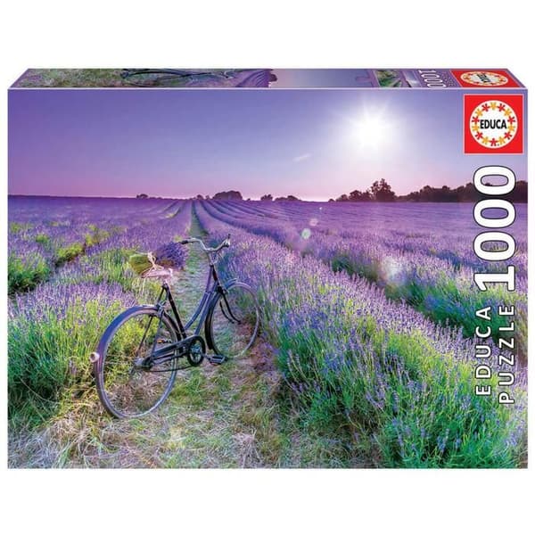 1000 bitars pussel Cykel i ett lavendelfält - EDUCA - Vuxen - Storlek 68x48cm