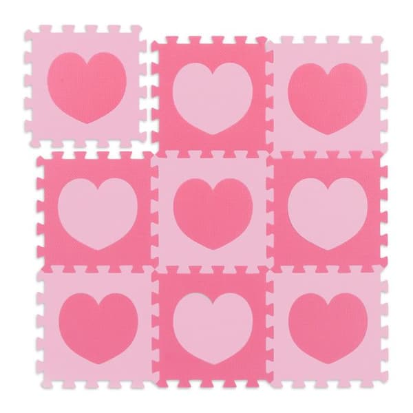 Relaxdays Baby awakening pussel golvmatta, hjärtmotiv, 18 bitar, föroreningsfritt skum, LxD: 91,5 x 91,5 cm, rosa/neon