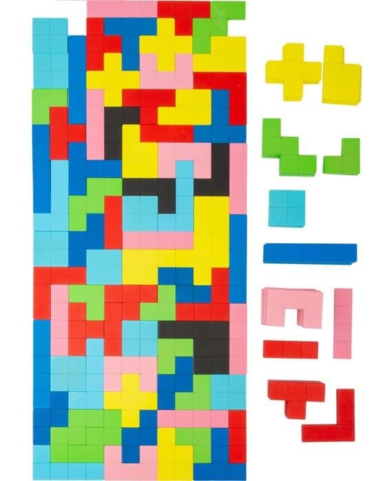 Tetris träpussel - LITEN FOT - 114 bitar - Geometriska mönster - Flerfärgad - Från 3 år