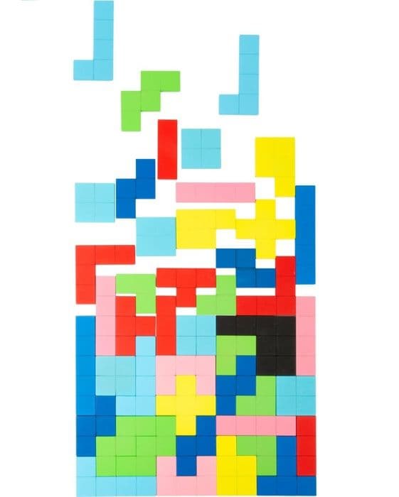 Tetris träpussel - LITEN FOT - 114 bitar - Geometriska mönster - Flerfärgad - Från 3 år