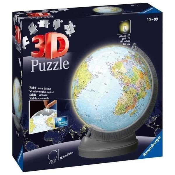 Pedagogiskt 3D-bollpussel - Luminous Earth Globe - Ravensburger - 540 bitar - Från 10 år