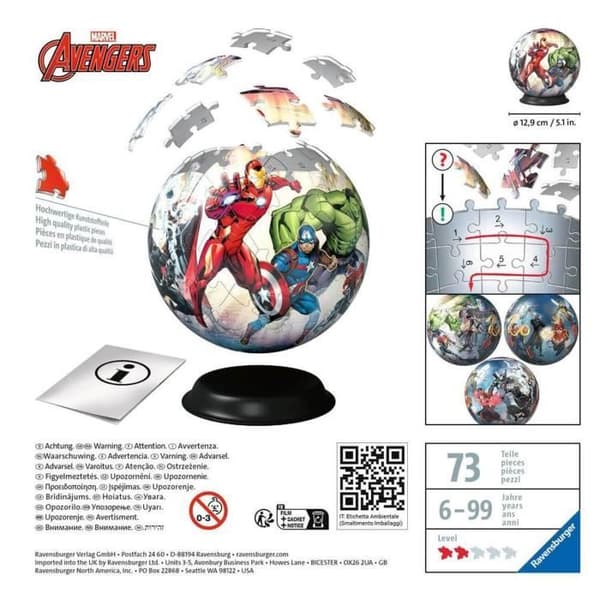 Pusselboll - RAVENSBURGER - Marvel Avengers - 72 bitar - Tecknade serier och serier - Gul