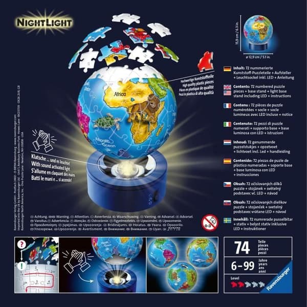 Ravensburger - 3D Globe World Map Pussel med LED - 72 bitar