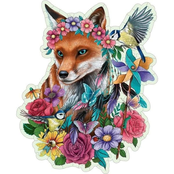 Färgglada Fox träpussel 150 robusta och naturliga bitar inklusive 15 träfigurer (infall), premiumkvalitet - För barn