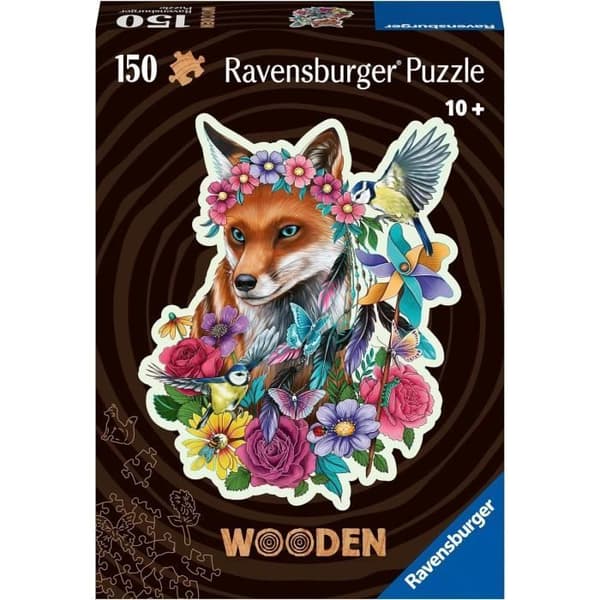 Färgglada Fox träpussel 150 robusta och naturliga bitar inklusive 15 träfigurer (infall), premiumkvalitet - För barn